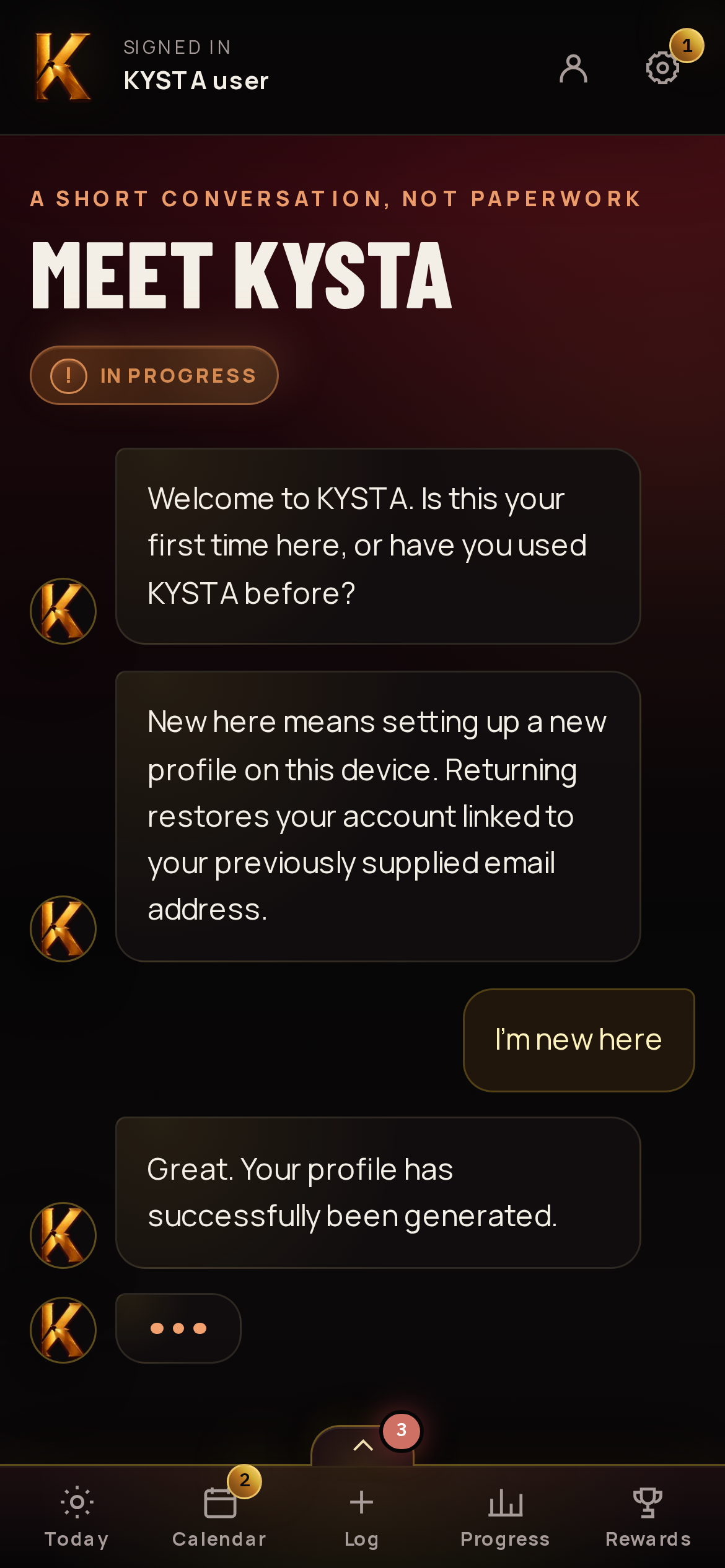 Getting started screen in KYSTA with example data