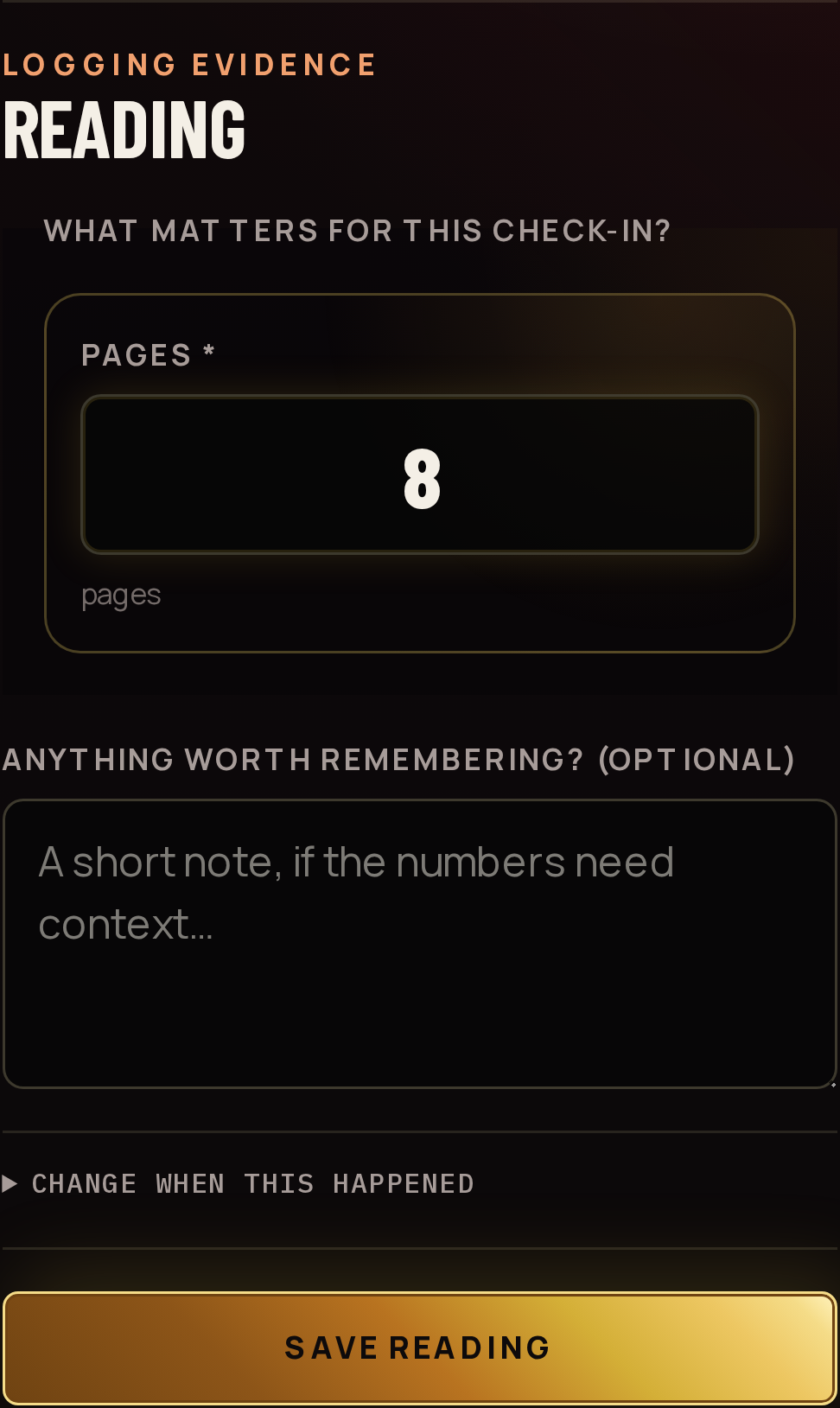Reading entry in KYSTA with eight pages entered and a Save Reading button